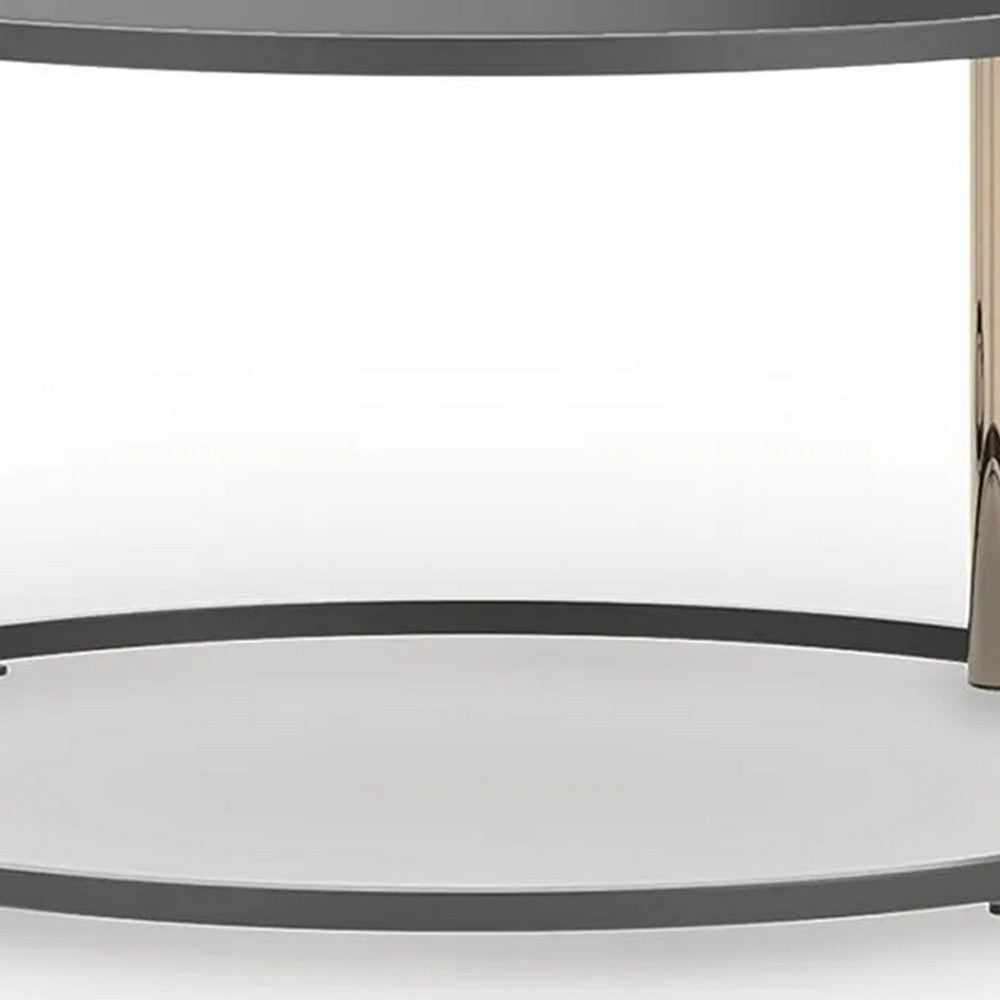 Hanah 3Pc Round Table Set with Goldtone Metal Accents | Black Glass