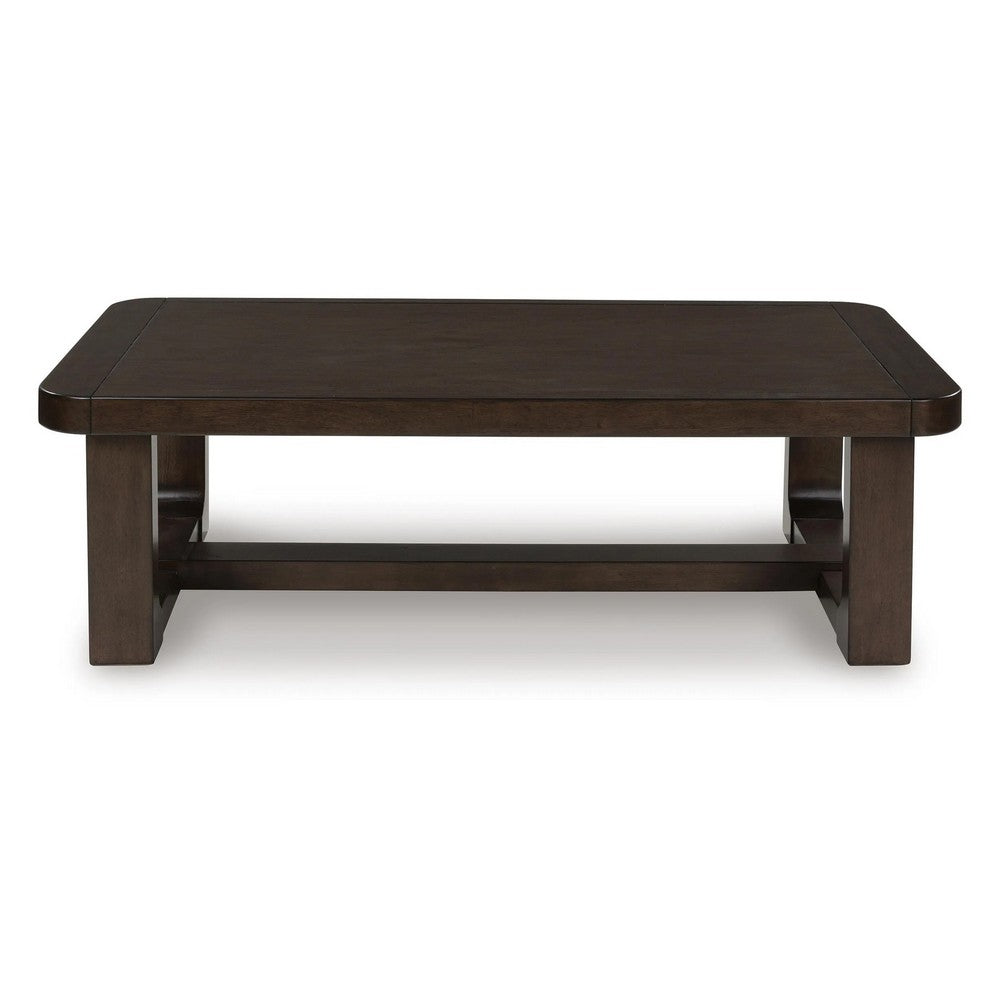 Kemu Rectangular Coffee Table with Open Frame Base | Dark Brown Wood | 56"