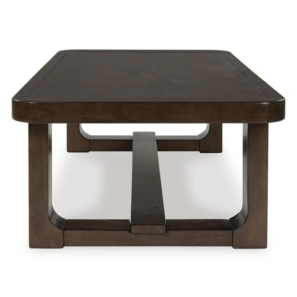 Kemu Rectangular Coffee Table with Open Frame Base | Dark Brown Wood | 56"