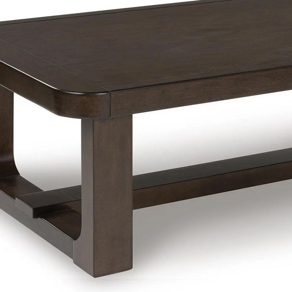 Kemu Rectangular Coffee Table with Open Frame Base | Dark Brown Wood | 56"