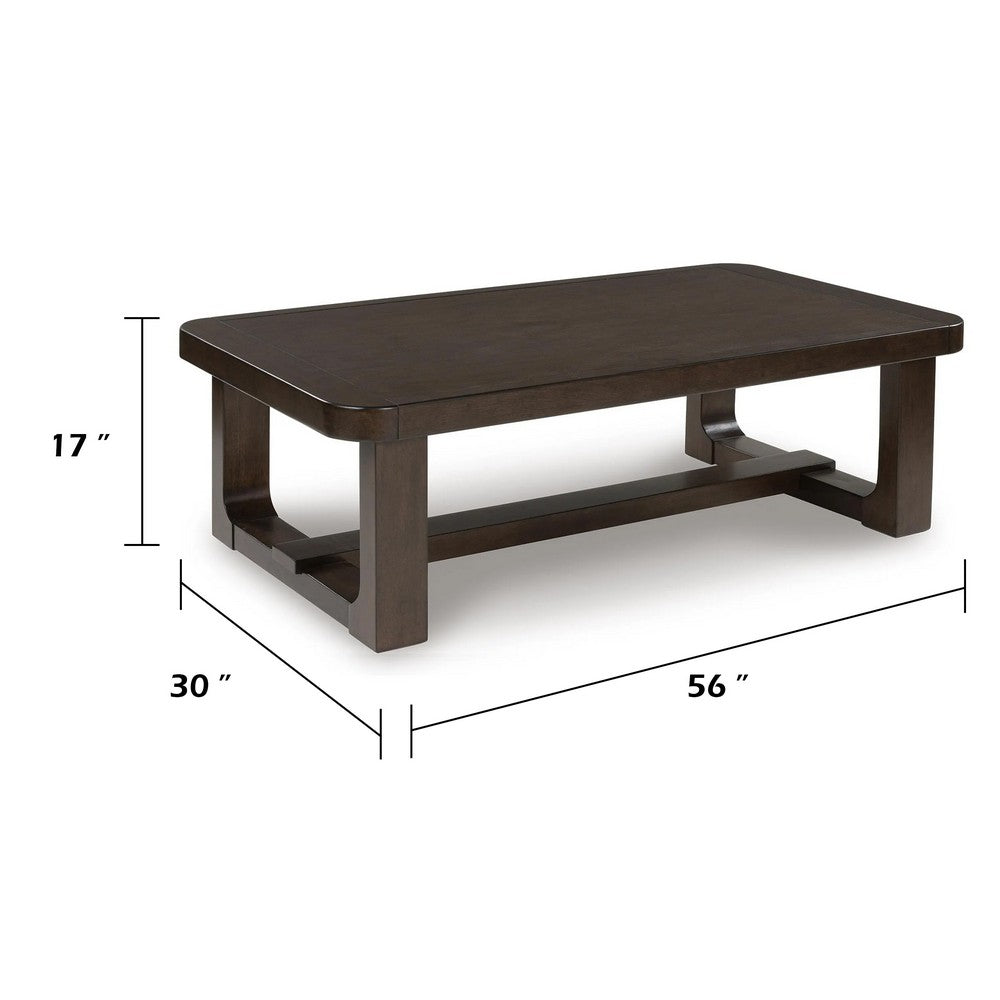 Kemu Rectangular Coffee Table with Open Frame Base | Dark Brown Wood | 56"