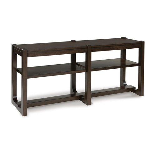Kemu Sofa Console Table | 2 Adjustable Shelves | Dark Brown Wood 65"