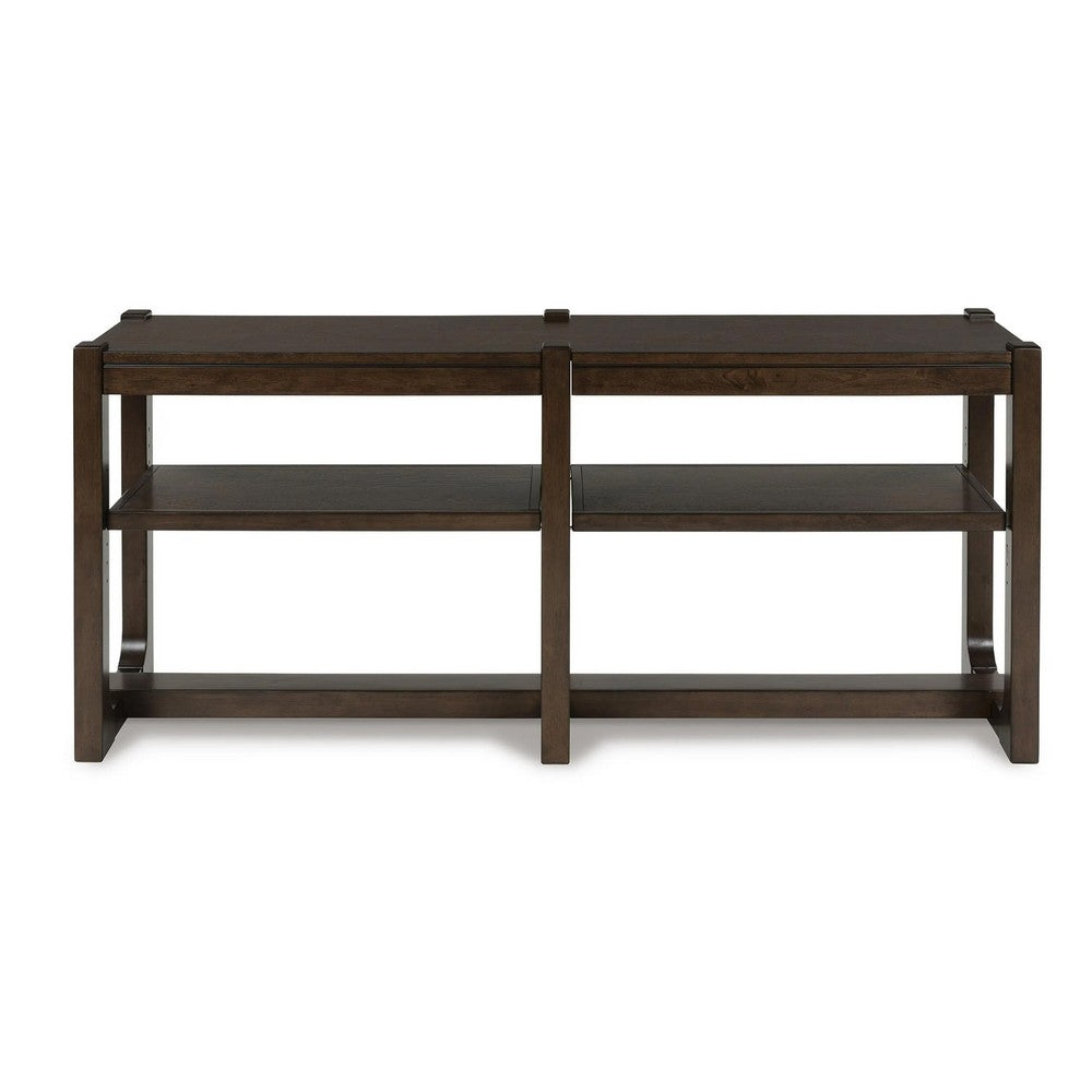 Kemu Sofa Console Table | 2 Adjustable Shelves | Dark Brown Wood 65"