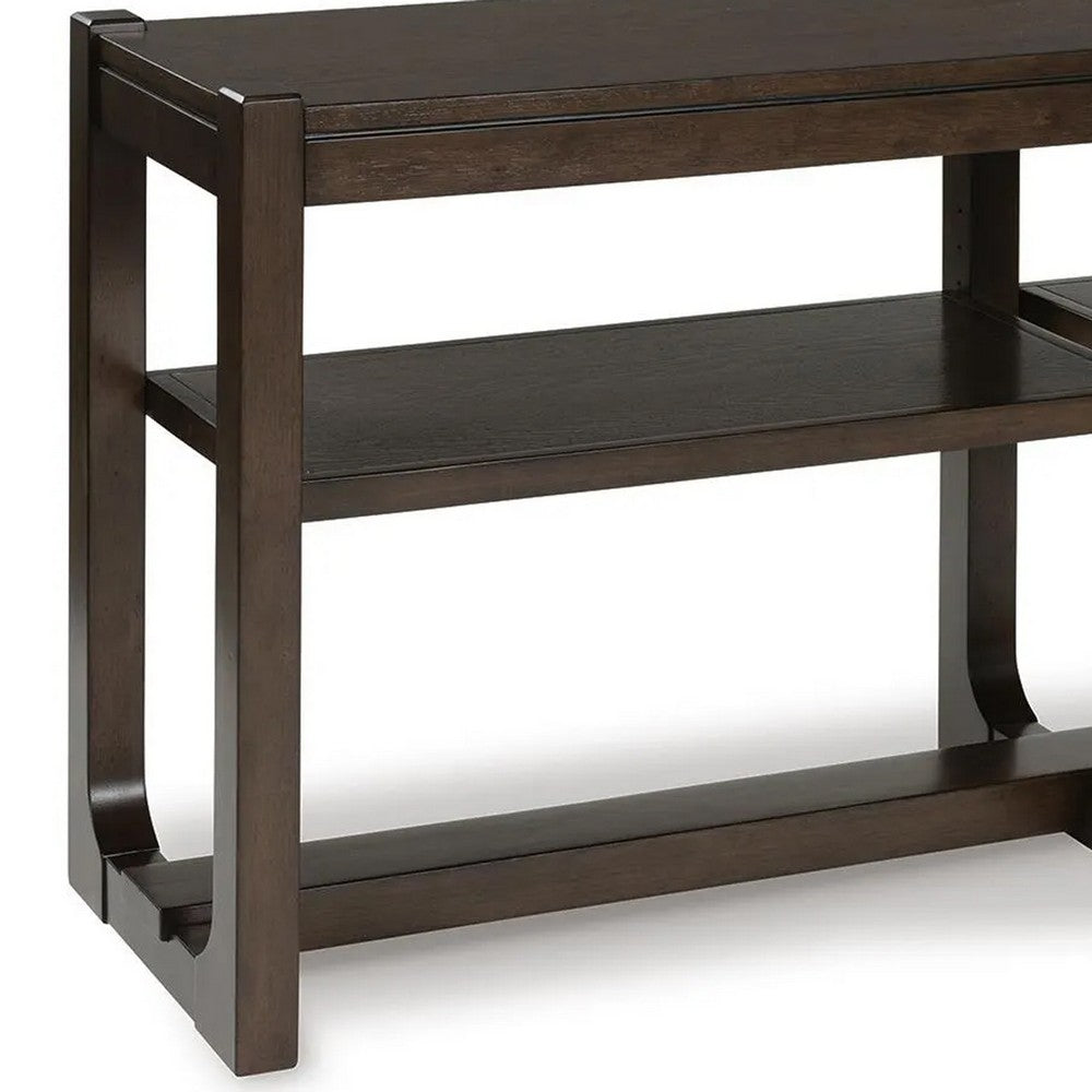 Kemu Sofa Console Table | 2 Adjustable Shelves | Dark Brown Wood 65"