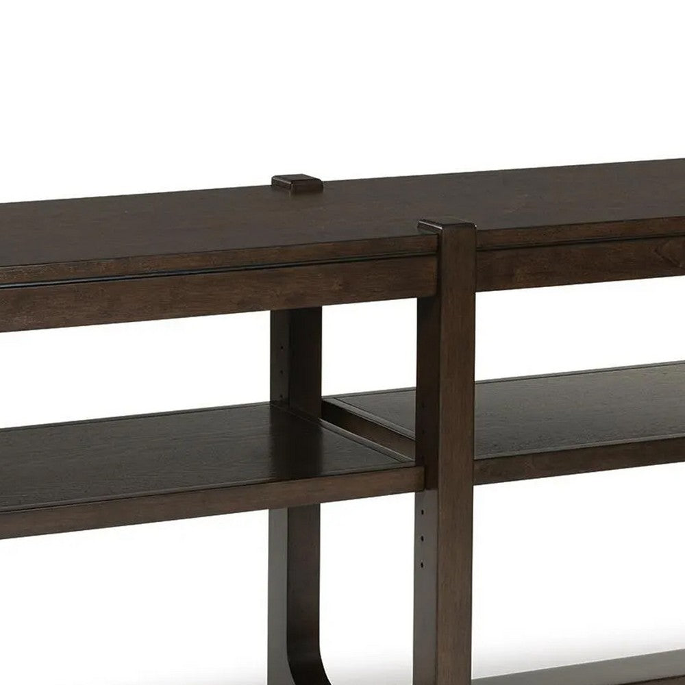 Kemu Sofa Console Table | 2 Adjustable Shelves | Dark Brown Wood 65"