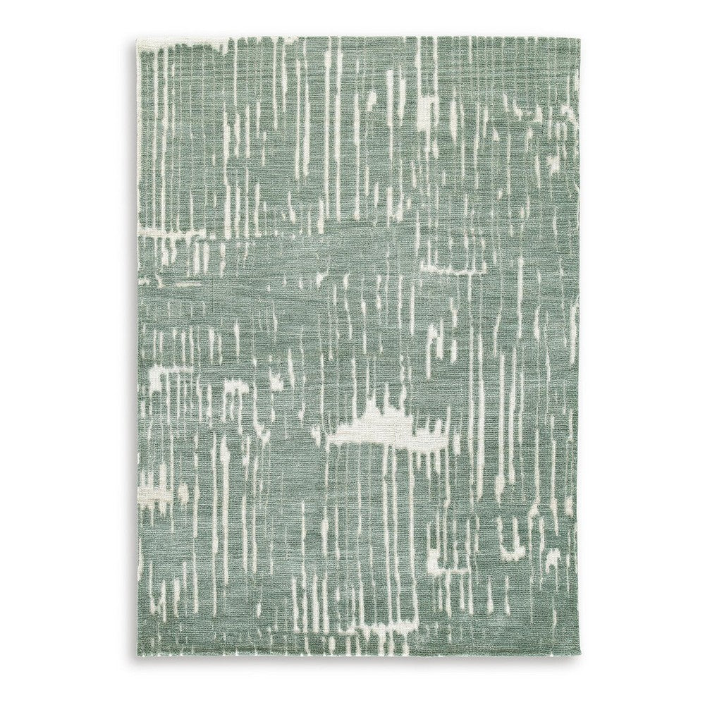 Cayo 8x10 Large Area Rug | Teal Abstract Linear Accents | White Polyester
