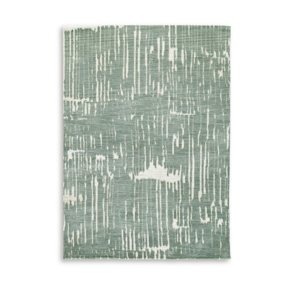 Cayo 8x10 Large Area Rug | Teal Abstract Linear Accents | White Polyester