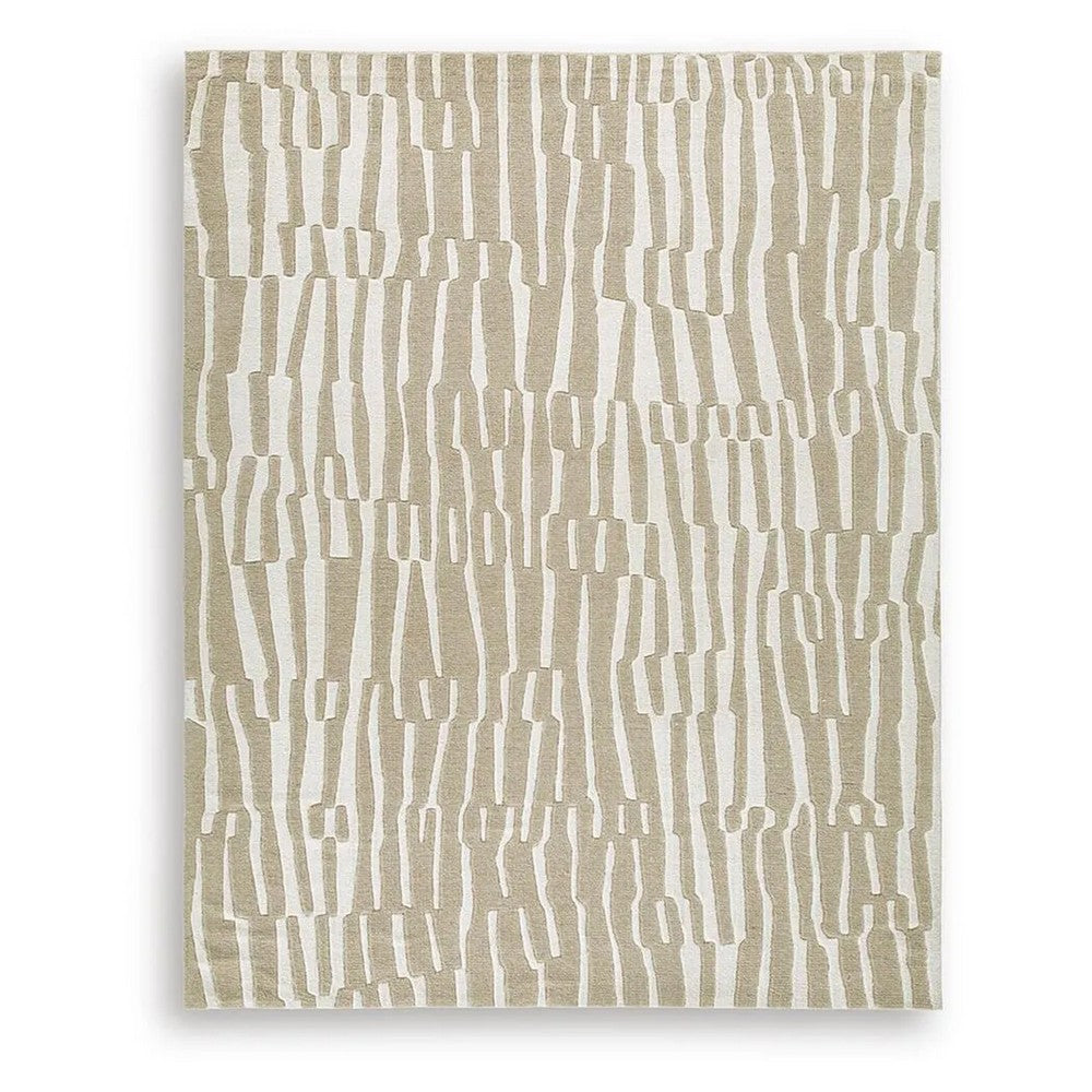 Bella 8x10 Large Area Rug with Abstract Linear Patterns | Beige-White