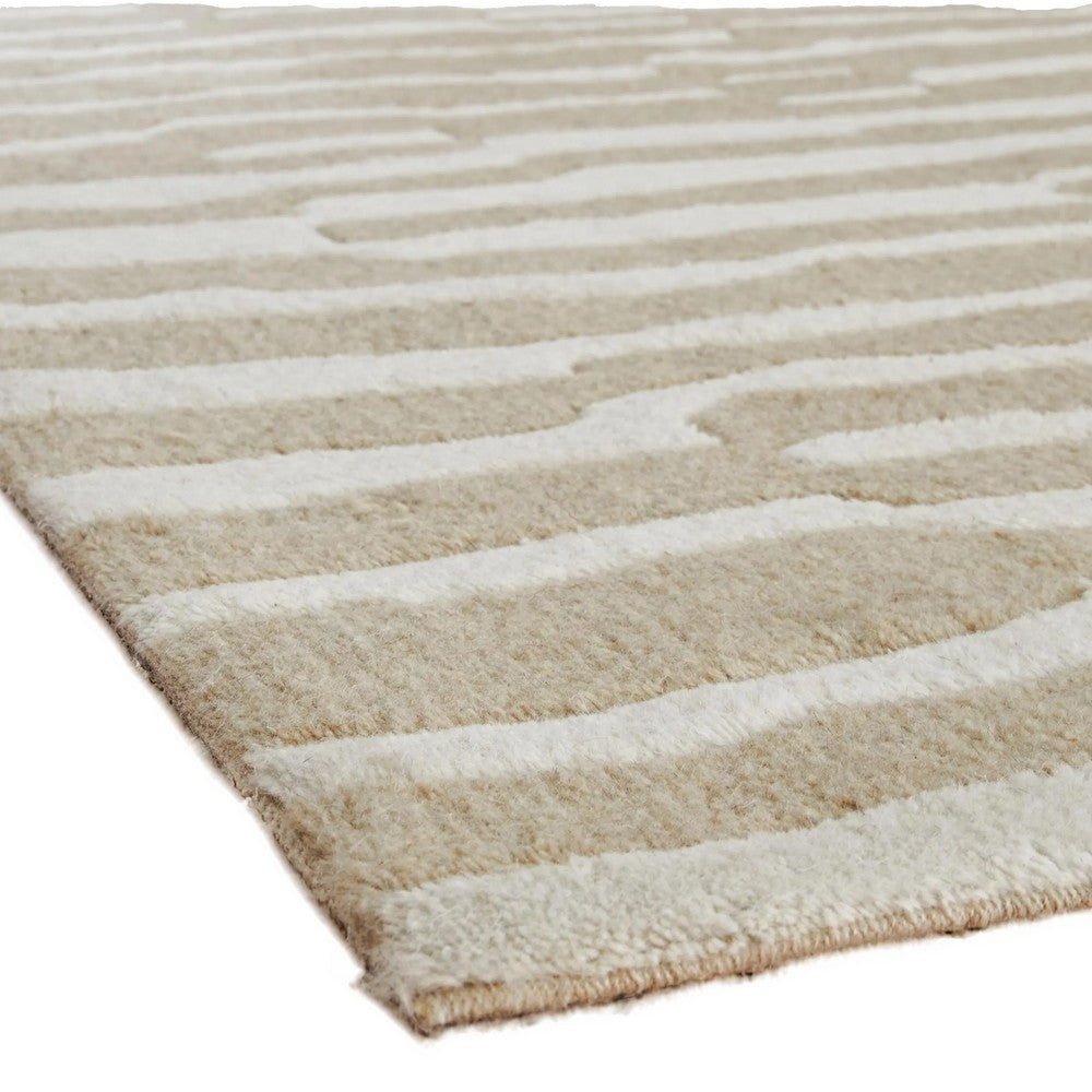 Bella 8x10 Large Area Rug with Abstract Linear Patterns | Beige-White
