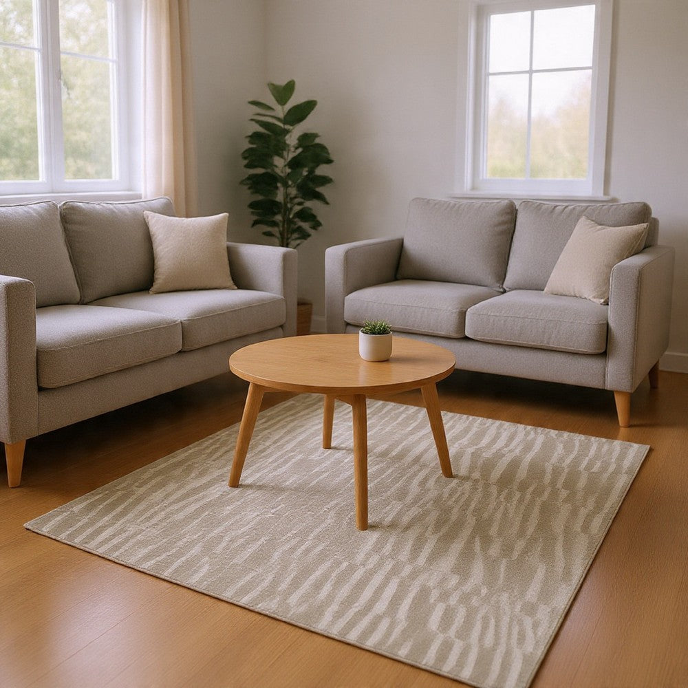 Bella 8x10 Large Area Rug with Abstract Linear Patterns | Beige-White