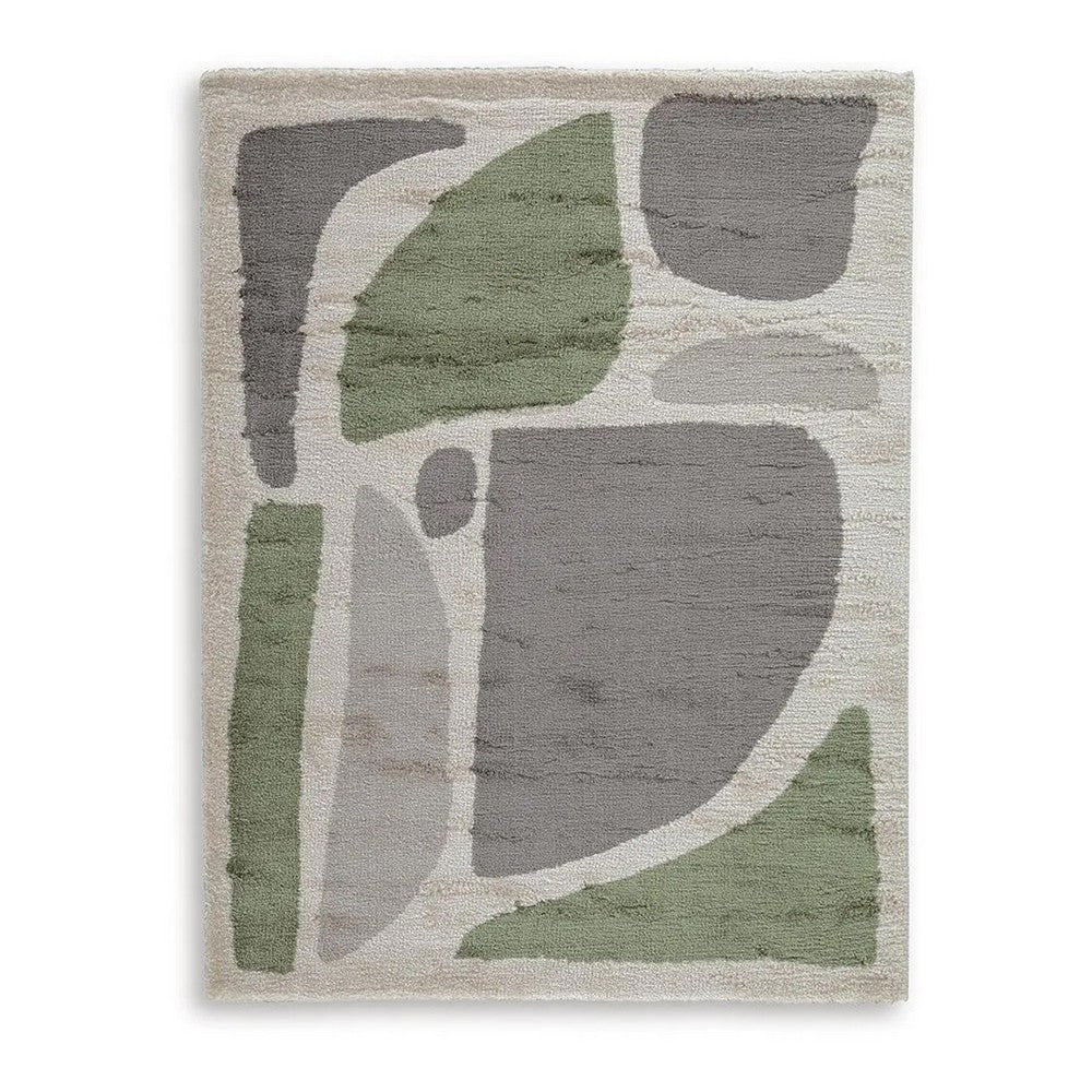 Abram 8x10 Large Area Rug with Green-Gray Geometric Blocks | Ivory