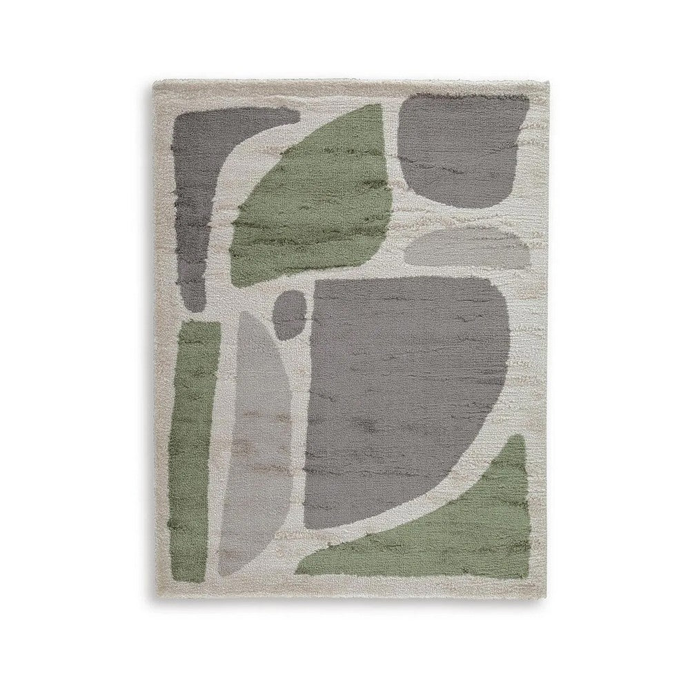 Abram 8x10 Large Area Rug with Green-Gray Geometric Blocks | Ivory