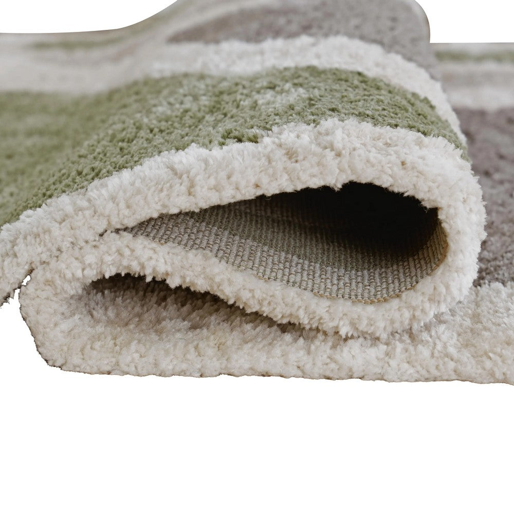 Abram 8x10 Large Area Rug with Green-Gray Geometric Blocks | Ivory