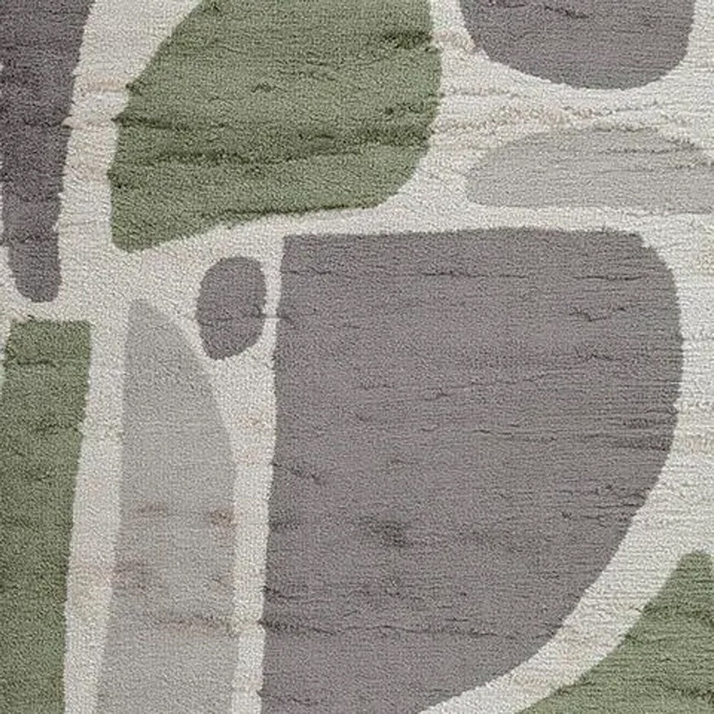 Abram 8x10 Large Area Rug with Green-Gray Geometric Blocks | Ivory