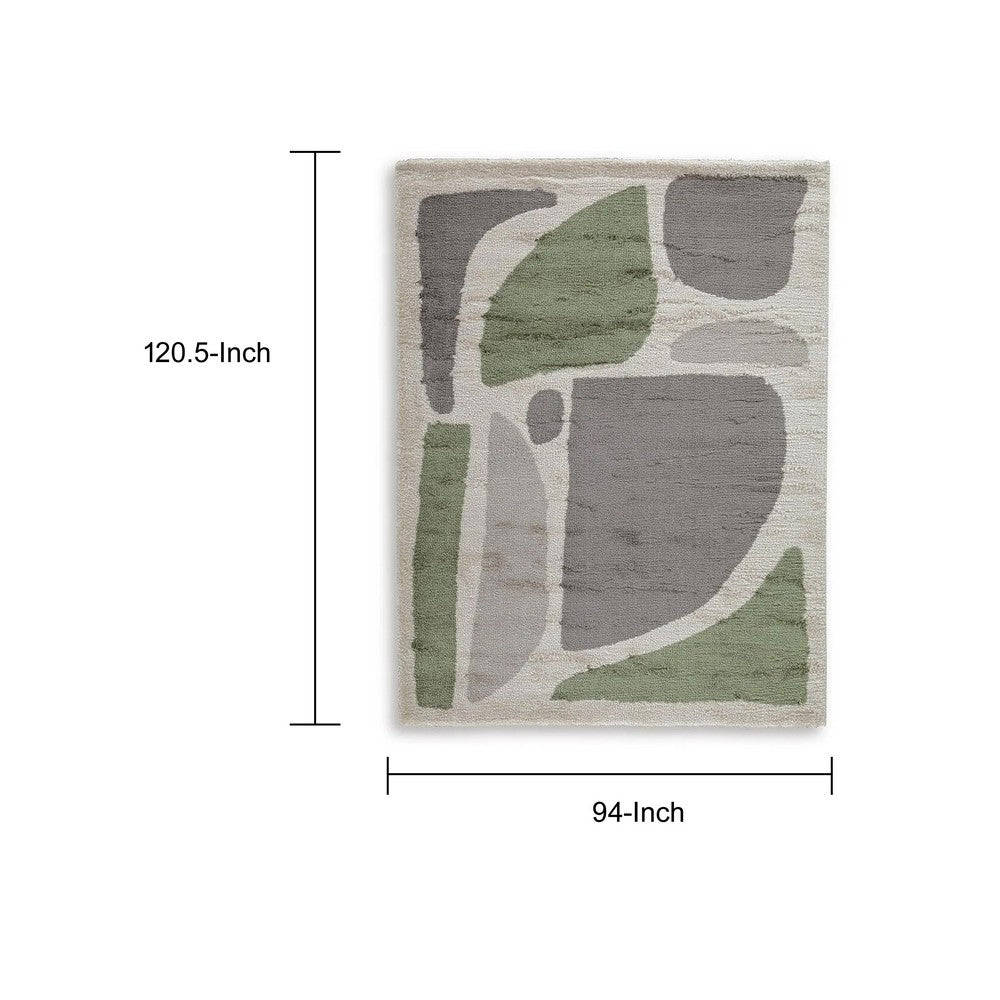 Abram 8x10 Large Area Rug with Green-Gray Geometric Blocks | Ivory