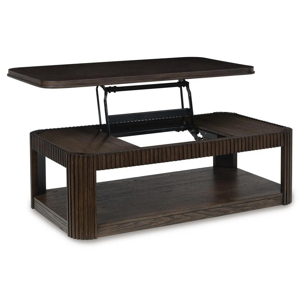 Carli Coffee Table with Lift Top | Open Shelf Base | Dark Brown | 48"