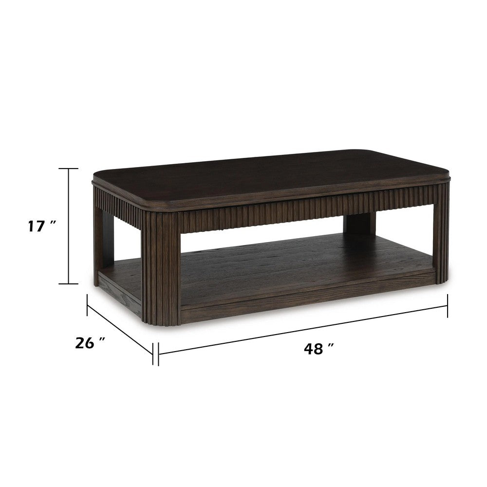 Carli Coffee Table with Lift Top | Open Shelf Base | Dark Brown | 48"