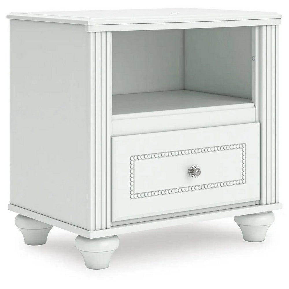 Koze Nightst& with Beaded Drawer & Open Cubby | White Wood 23"