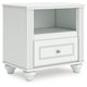 Koze Nightst& with Beaded Drawer & Open Cubby | White Wood 23"