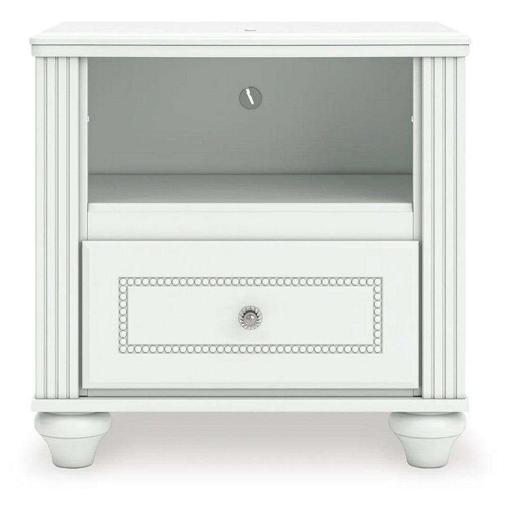 Koze Nightst& with Beaded Drawer & Open Cubby | White Wood 23"