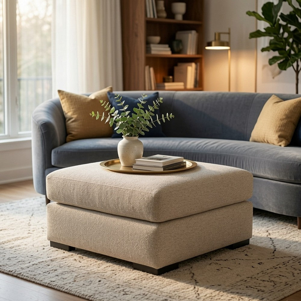 Grove Oversized Square Ottoman | Black Feet | Pebble Beige Textured | 36"