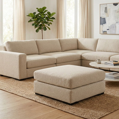 Grove Oversized Square Ottoman | Black Feet | Pebble Beige Textured | 36"