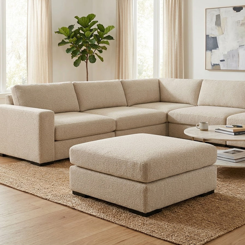 Grove Oversized Square Ottoman | Black Feet | Pebble Beige Textured | 36"