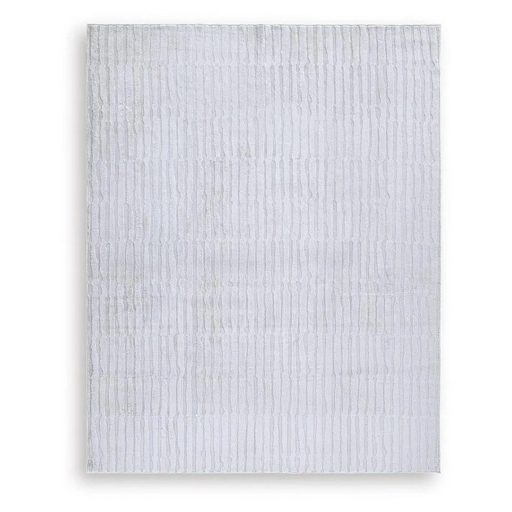 Worly 8x10 Large Area Rug | Textured Linear Patterns | Light Gray Faux Fur