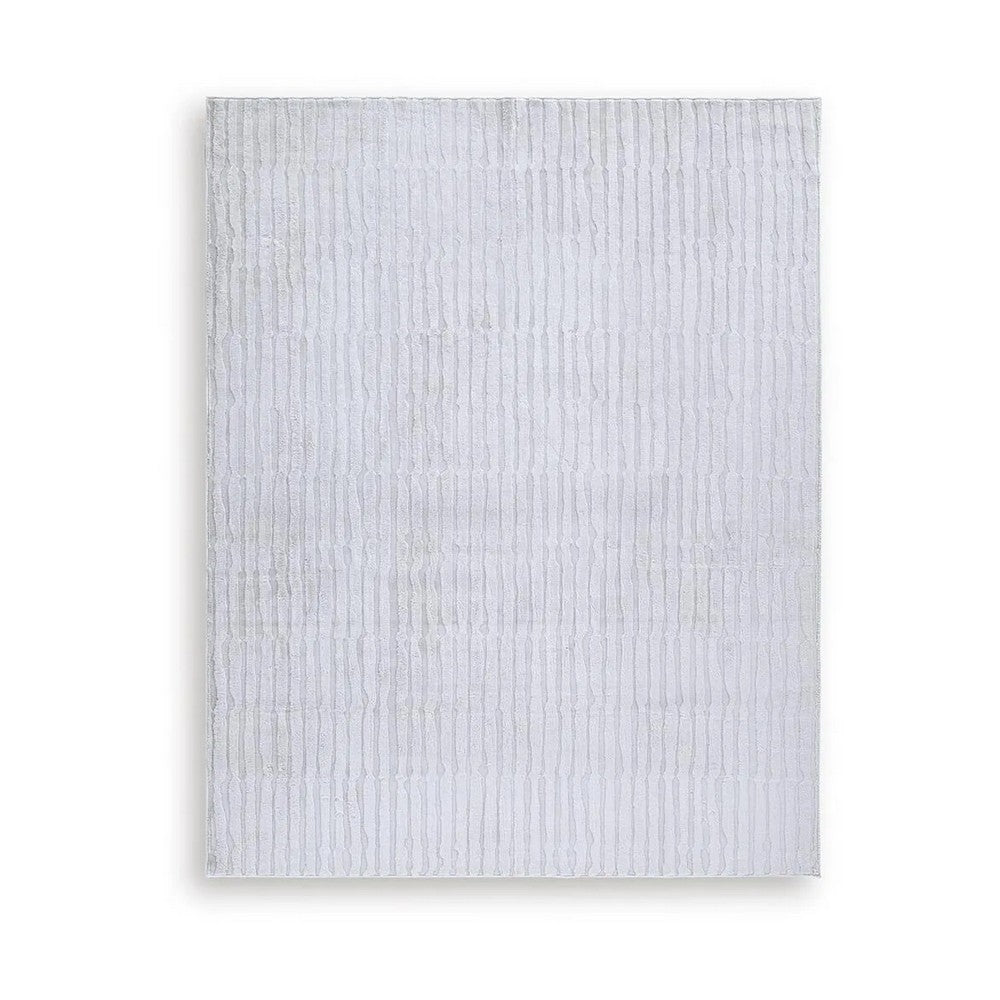 Worly 8x10 Large Area Rug | Textured Linear Patterns | Light Gray Faux Fur