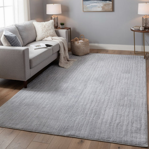 Worly 8x10 Large Area Rug | Textured Linear Patterns | Light Gray Faux Fur