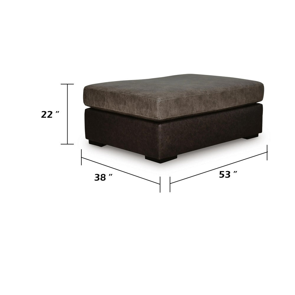 Casy Oversized Ottoman with Block Feet | Fossil Faux Leather 53"