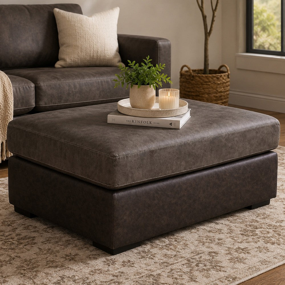 Casy Oversized Ottoman with Block Feet | Fossil Faux Leather 53"