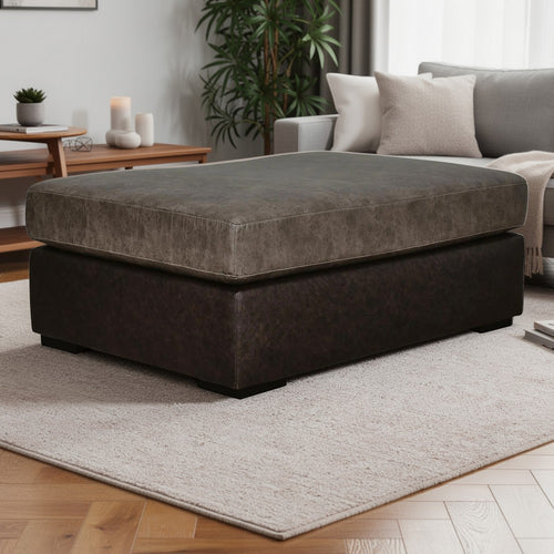 Casy Oversized Ottoman with Block Feet | Fossil Faux Leather 53"