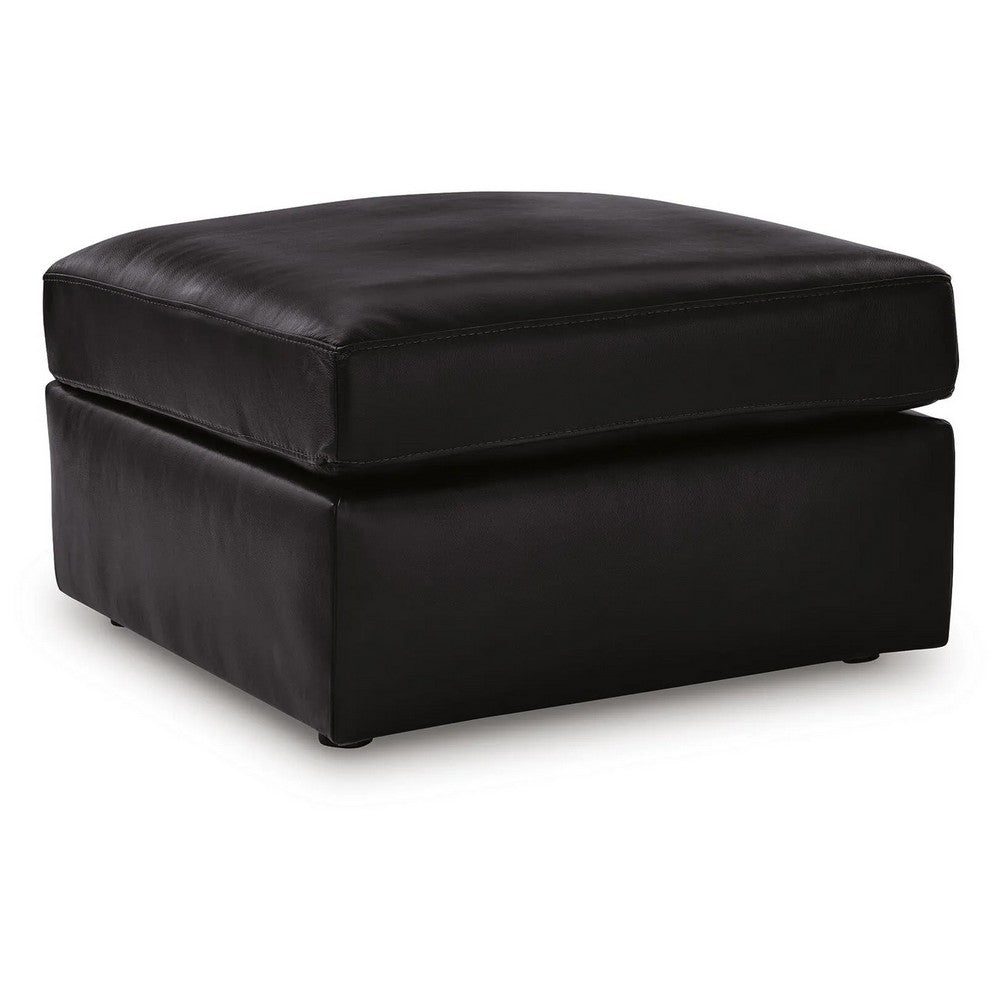 Modie Oversized Square Ottoman | Low Profile | Black Faux Leather 32"