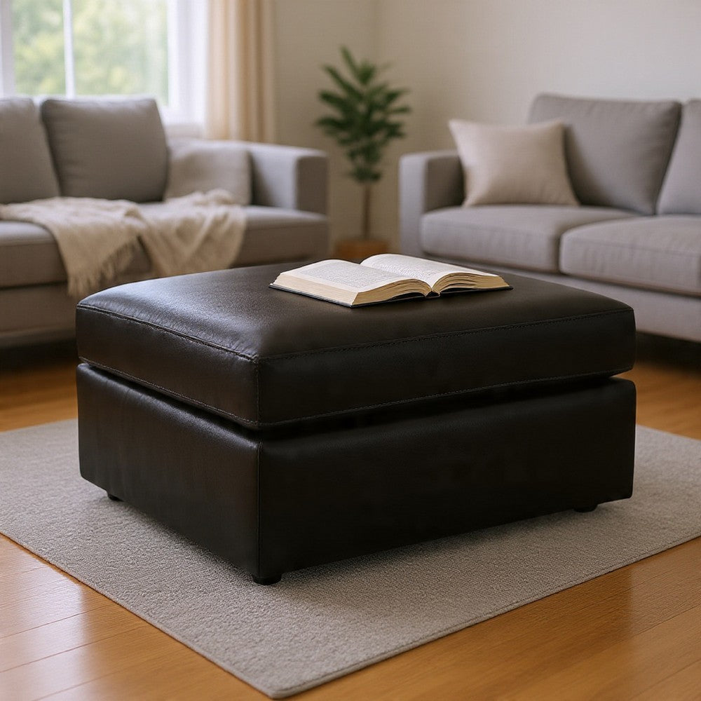 Modie Oversized Square Ottoman | Low Profile | Black Faux Leather 32"