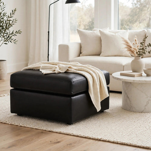 Modie Oversized Square Ottoman | Low Profile | Black Faux Leather 32"