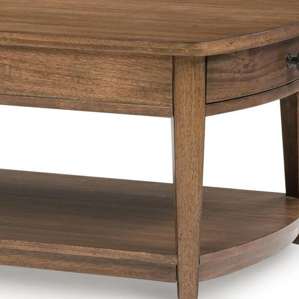Buckly Coffee Table with Open Shelf & 2 Drawers Brown Wood 50"