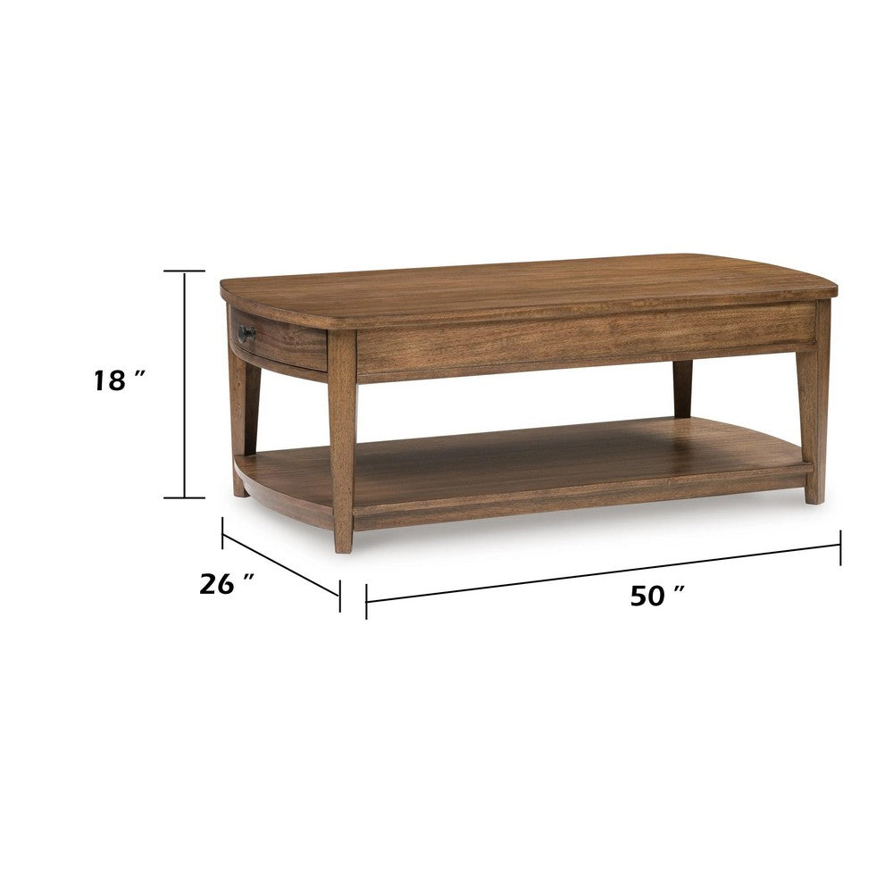 Buckly Coffee Table with Open Shelf & 2 Drawers Brown Wood 50"