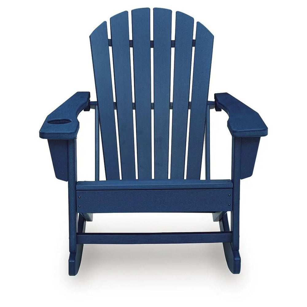 Sunny Outdoor Rocking Adirondack Chair with Built-In Cup | Blue HDPE