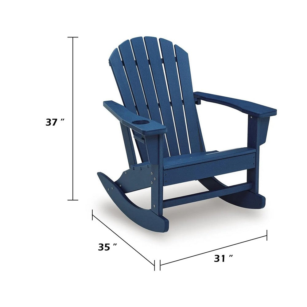 Sunny Outdoor Rocking Adirondack Chair with Built-In Cup | Blue HDPE