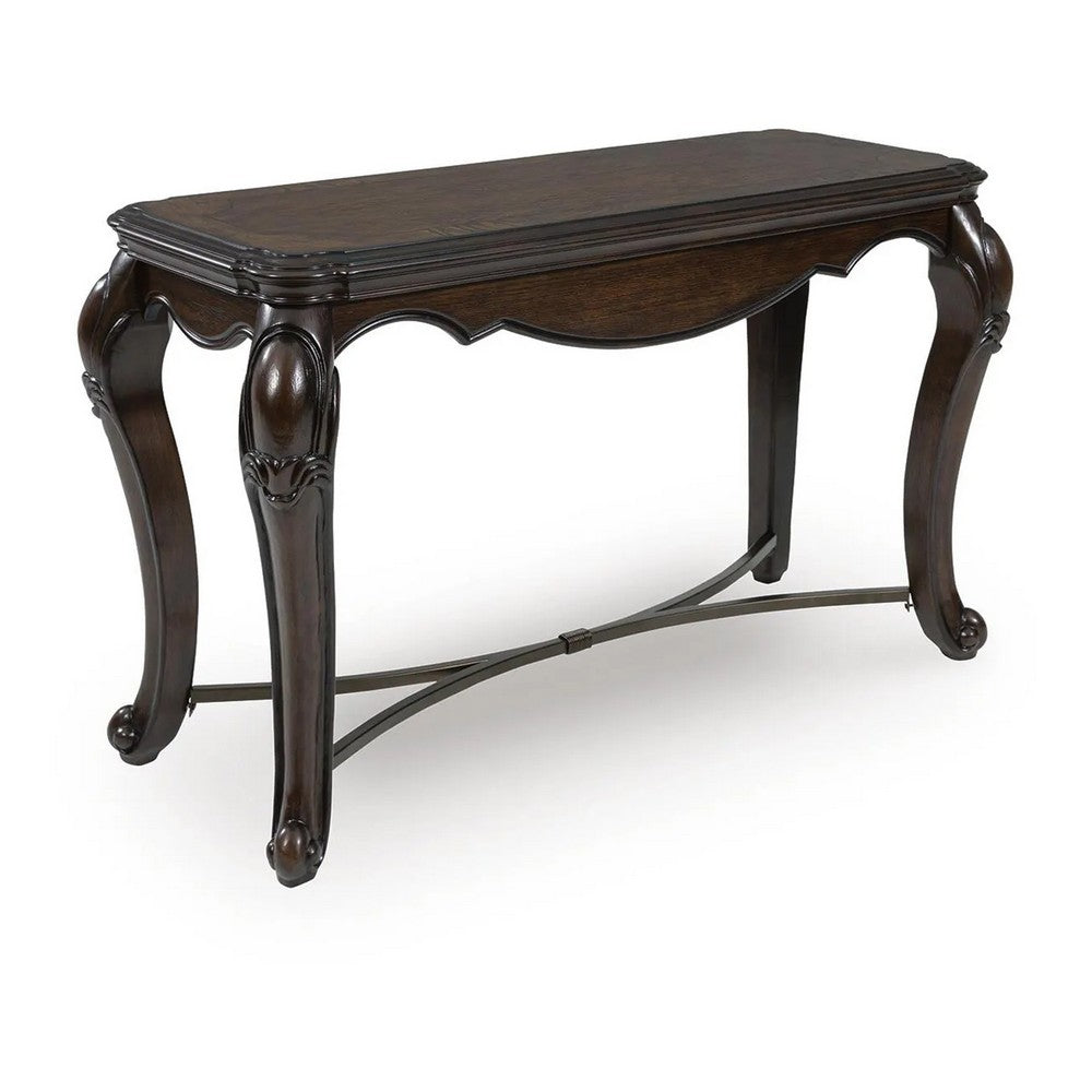 May Sofa Console Table with Ornate Carved Design | Cabriole Legs | Brown Wood 51"