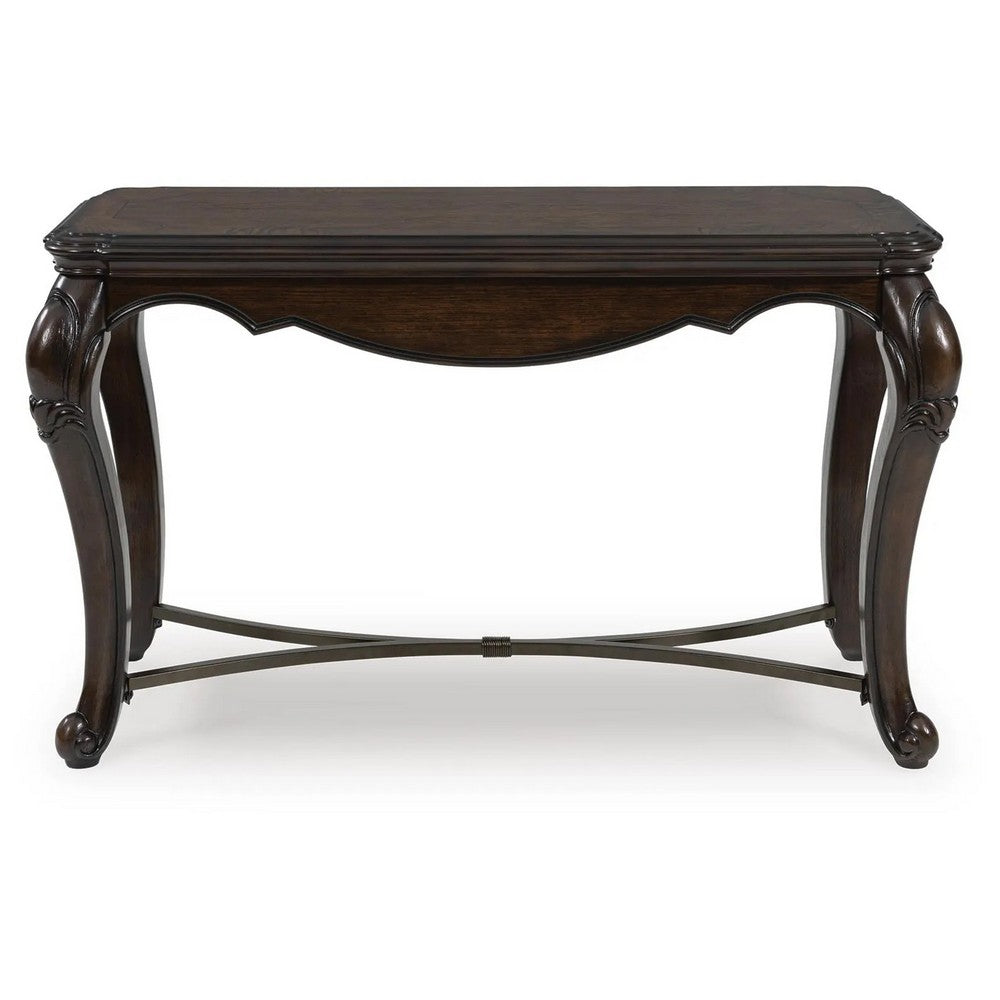 May Sofa Console Table with Ornate Carved Design | Cabriole Legs | Brown Wood 51"