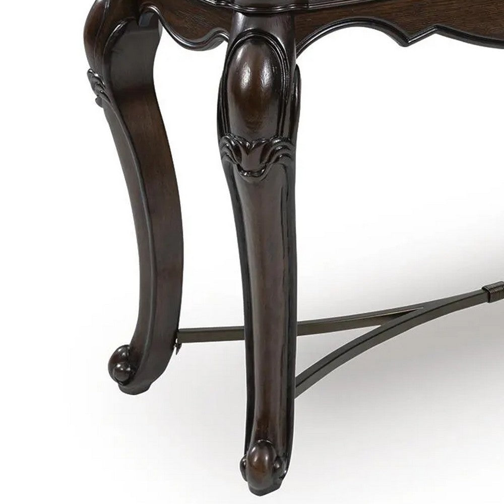 May Sofa Console Table with Ornate Carved Design | Cabriole Legs | Brown Wood 51"