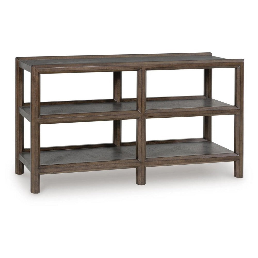 Kio Sofa Console Table with Open Frame | Dual Shelves | Brown-Gray Wood 53"