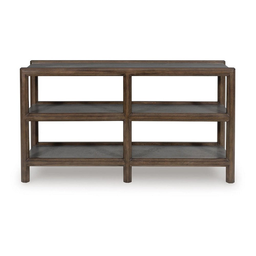 Kio Sofa Console Table with Open Frame | Dual Shelves | Brown-Gray Wood 53"
