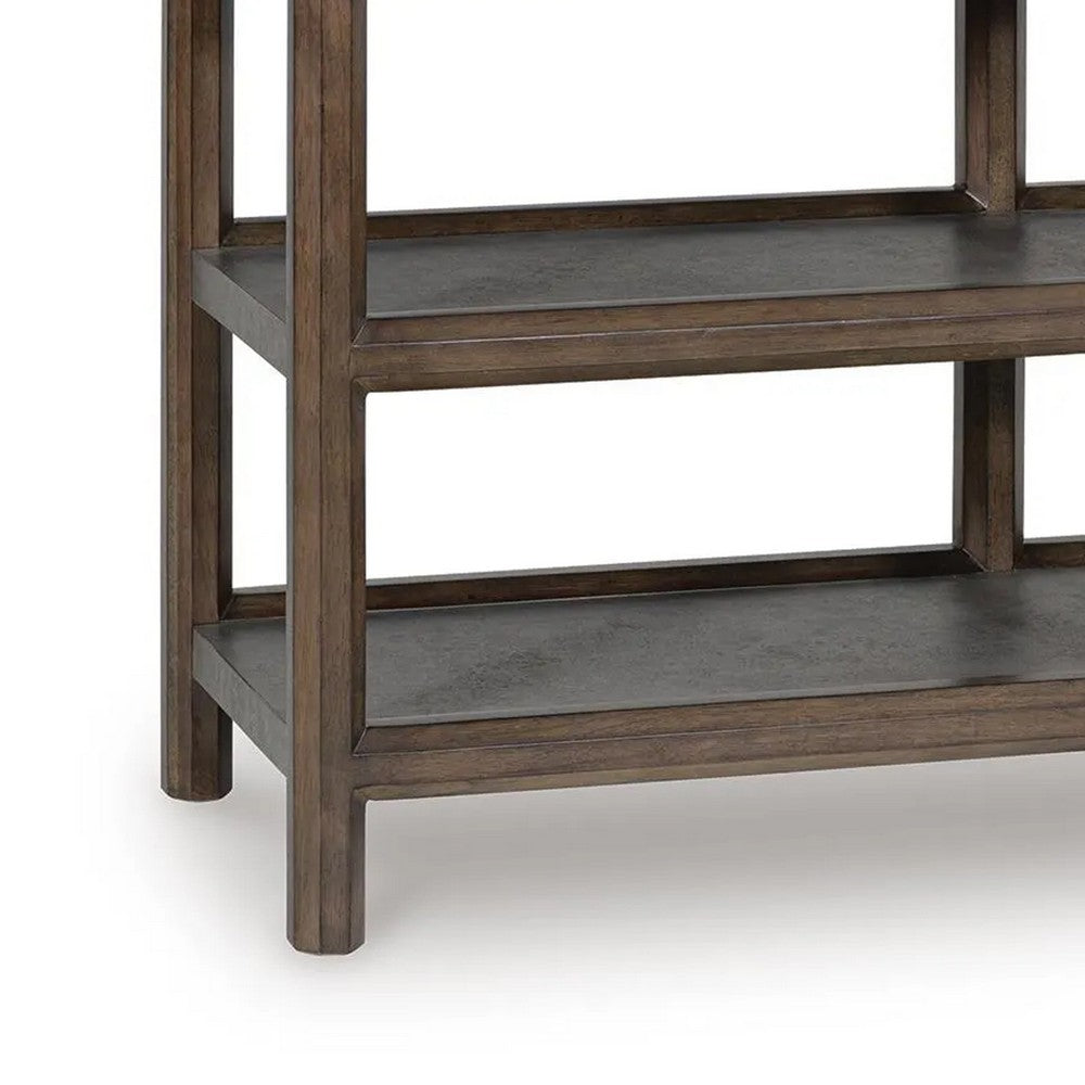 Kio Sofa Console Table with Open Frame | Dual Shelves | Brown-Gray Wood 53"