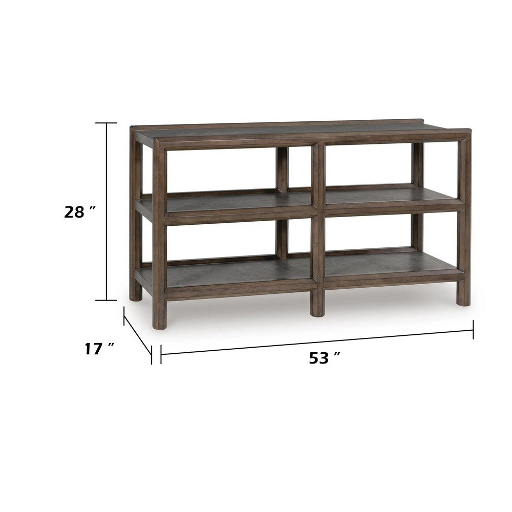 Kio Sofa Console Table with Open Frame | Dual Shelves | Brown-Gray Wood 53"