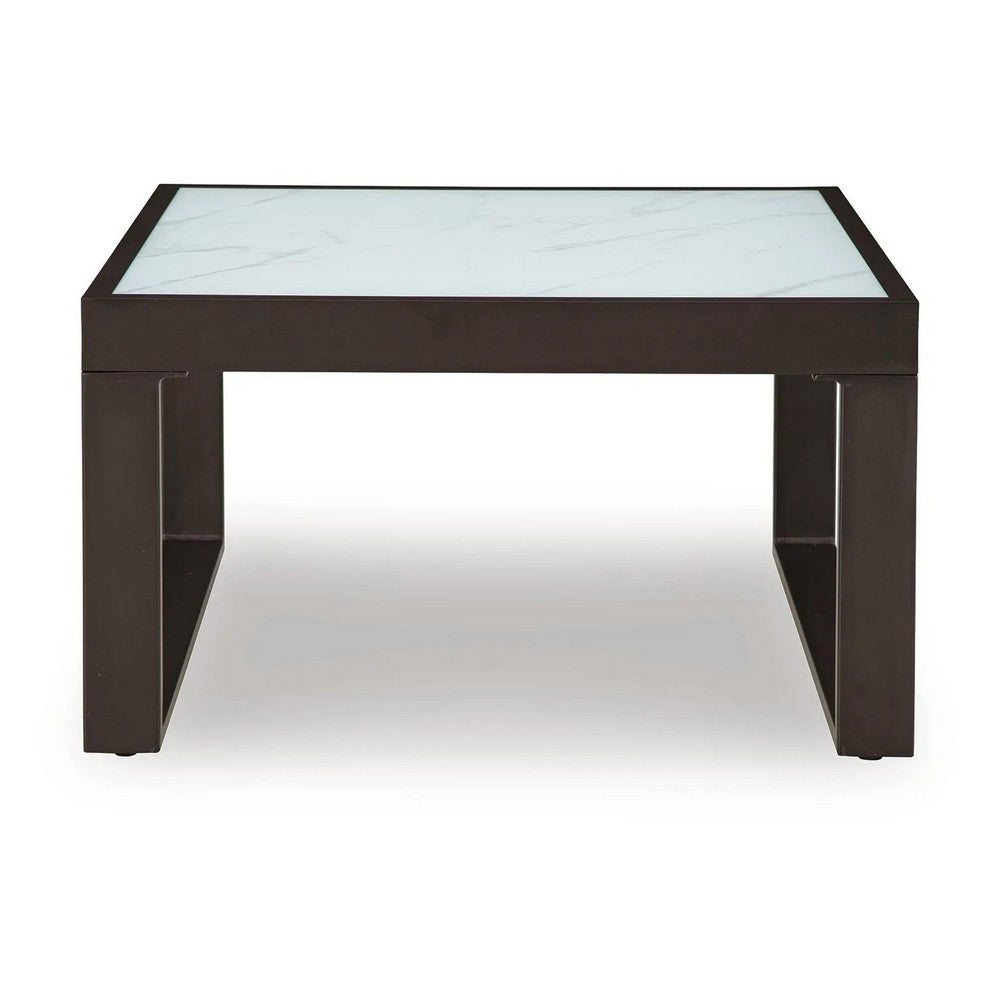 Leca Outdoor Coffee Table | Stone-Look Glass Top | Brown Aluminum 30"