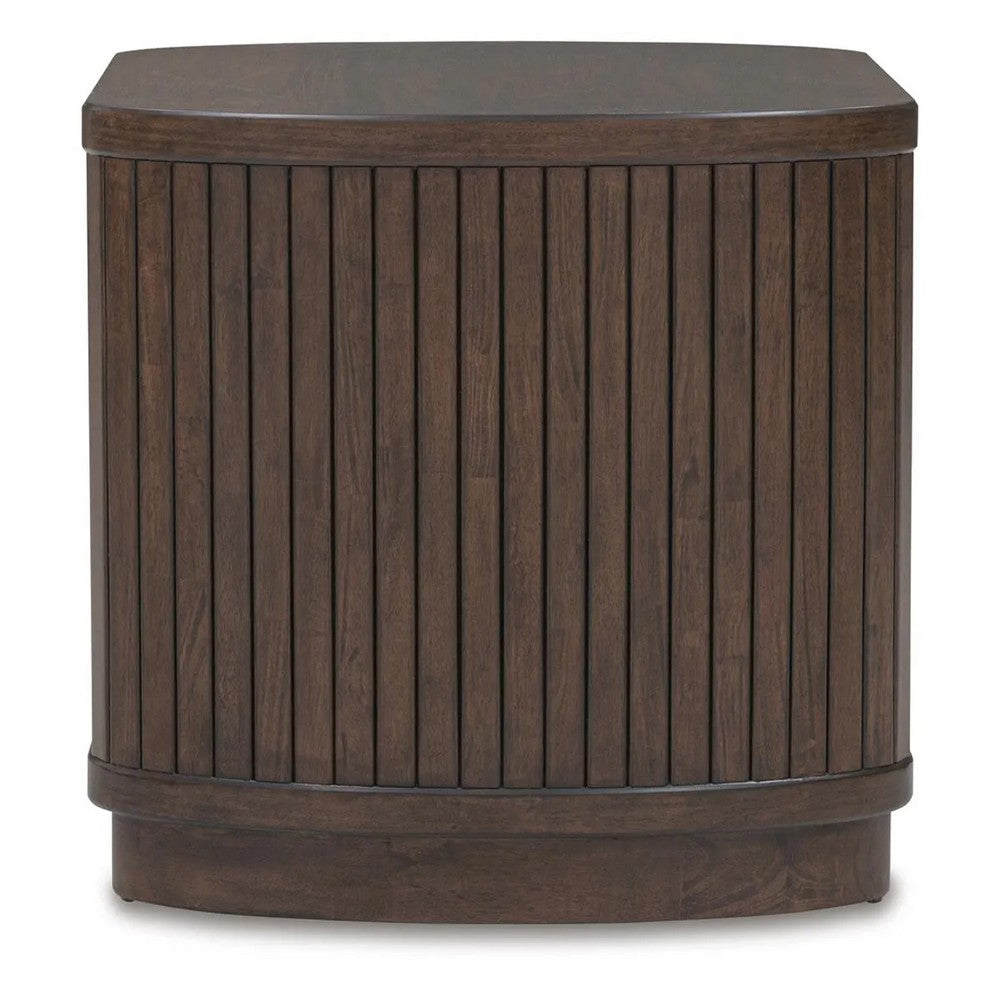 Jeno Fluted Side End Table with Open Shelf Storage | Dark Brown Wood 25"