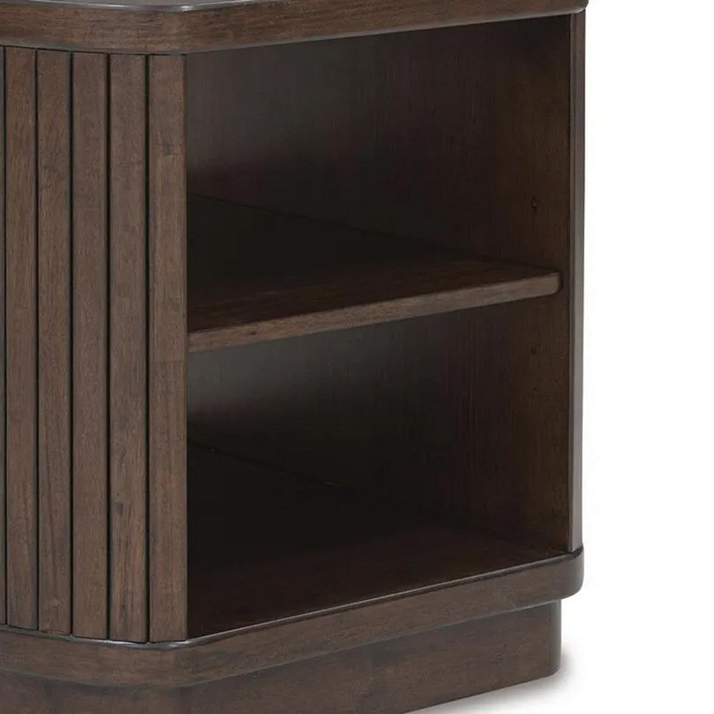 Jeno Fluted Side End Table with Open Shelf Storage | Dark Brown Wood 25"